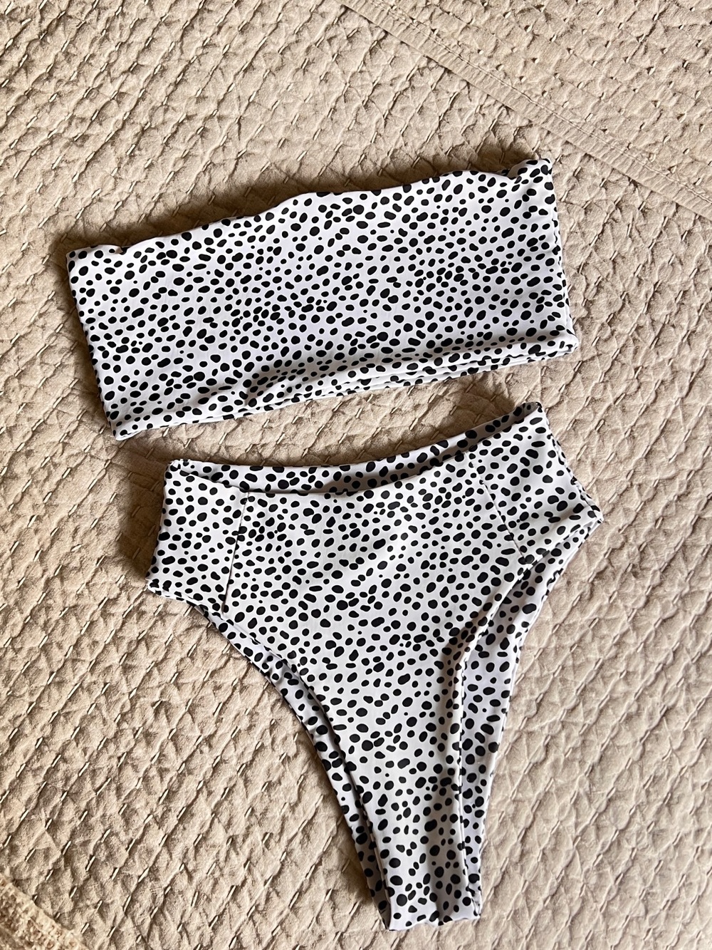 White Spotted Bandeau Bikini Set High-Waist Animal Print Swim